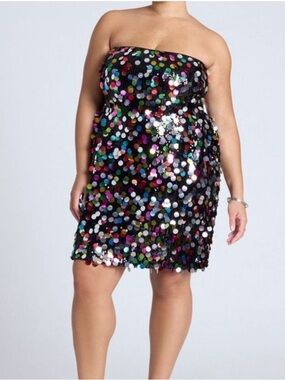 ELOQUII Strapless Black Sequin Party Minidress